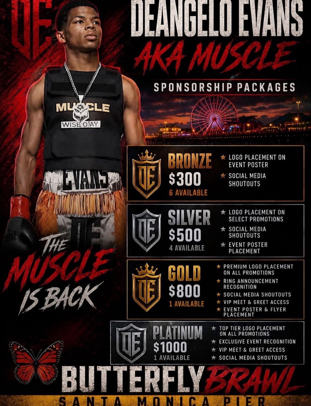 Deangelo Muscle Evans Boxing Sponsorship Packages